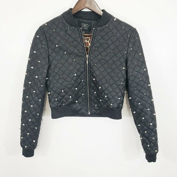 TCEC Jackets & Blazers - TCEC Black Faux Leather Studded Spike Jacket